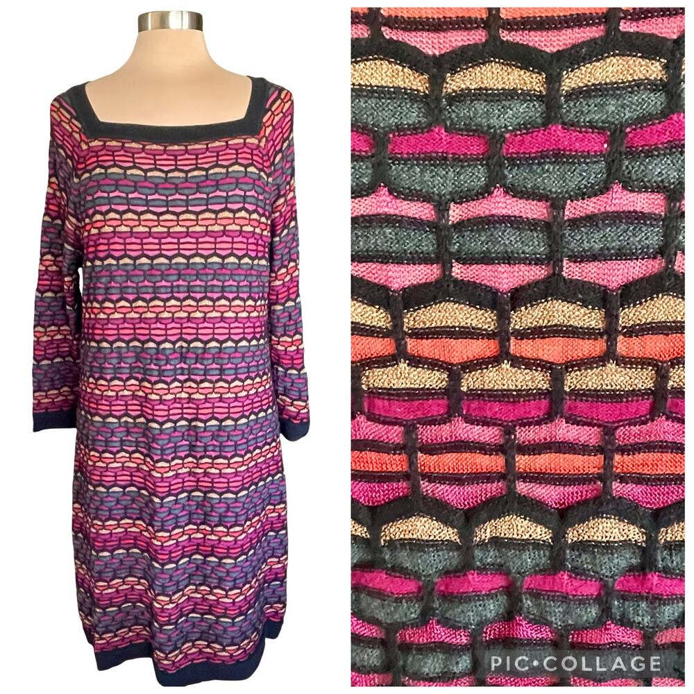 Lane‎ Bryant Multicolor Gold Metallic Geometric  Sweater Knit Dress Size 14/16